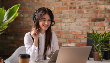 Woman working in call center as dispatcher